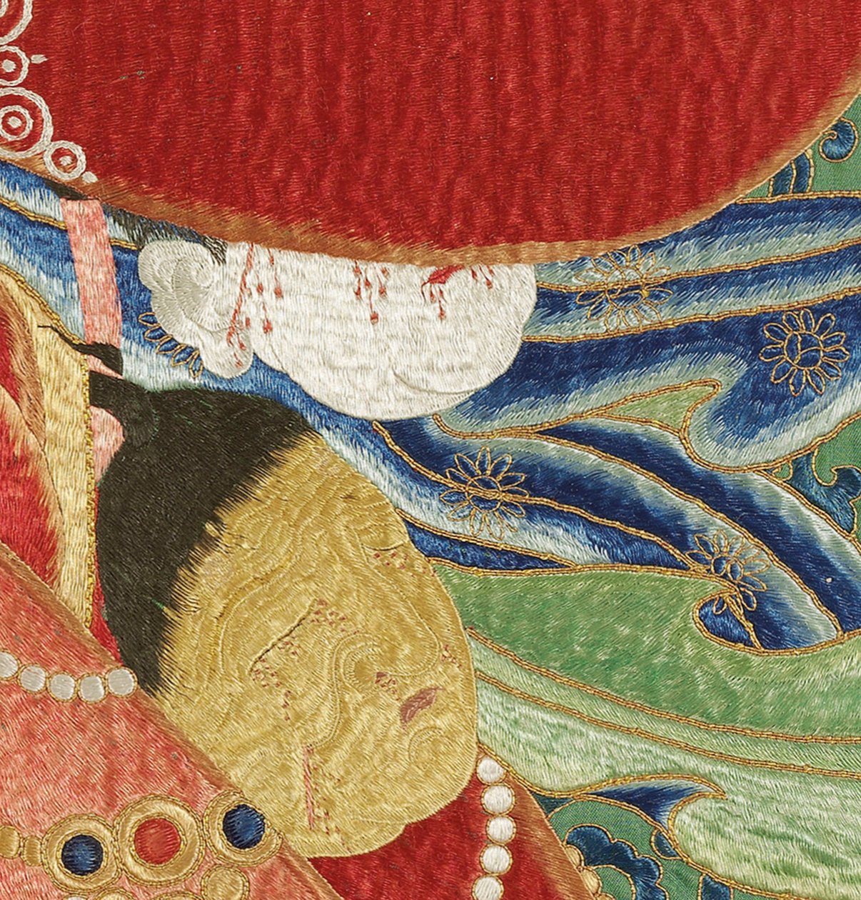 Detail der kaiserlichen bestickten Seiden-Thangka von Ming Dynasty Chinese School