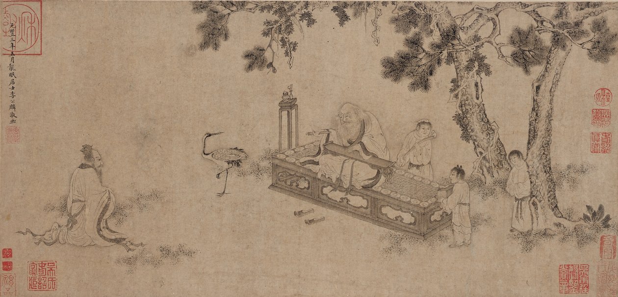 Laozi überreicht das Daodejing von Ming Dynasty Chinese School