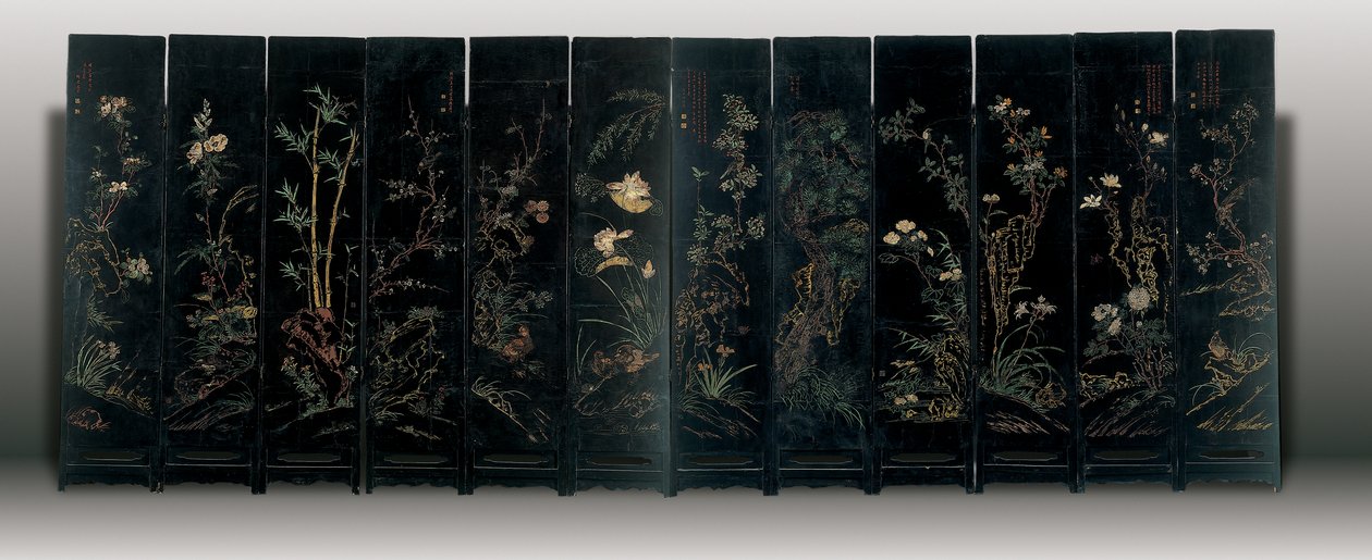 Zwölf-Panel-Coromandel-Bildschirm, Weiping von Ming Dynasty Chinese School
