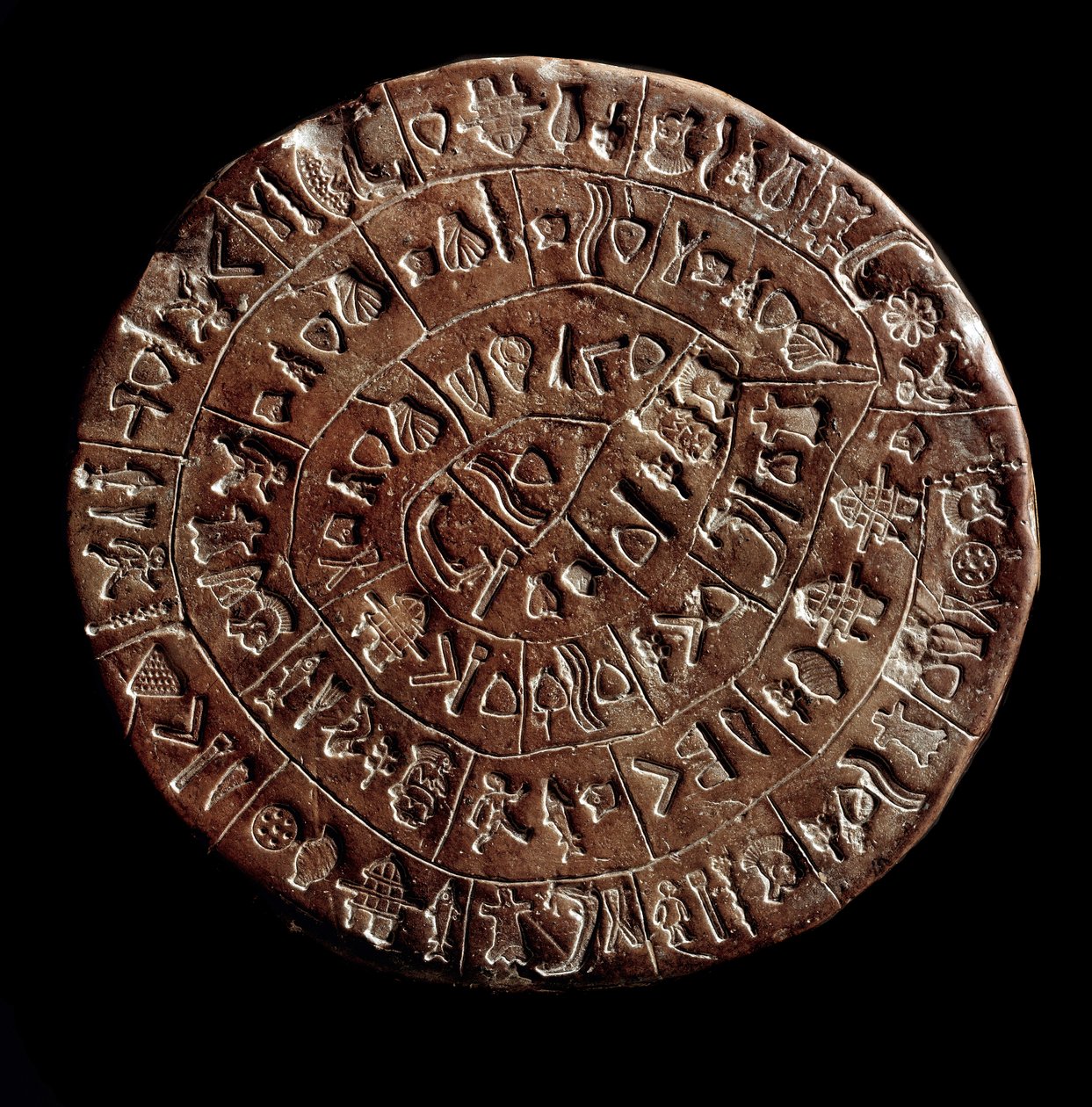 Die Scheibe von Phaistos (Minoische Kunst - 1700 - 1600 v. Chr.) bedeckt mit Hieroglyphen von Minoan