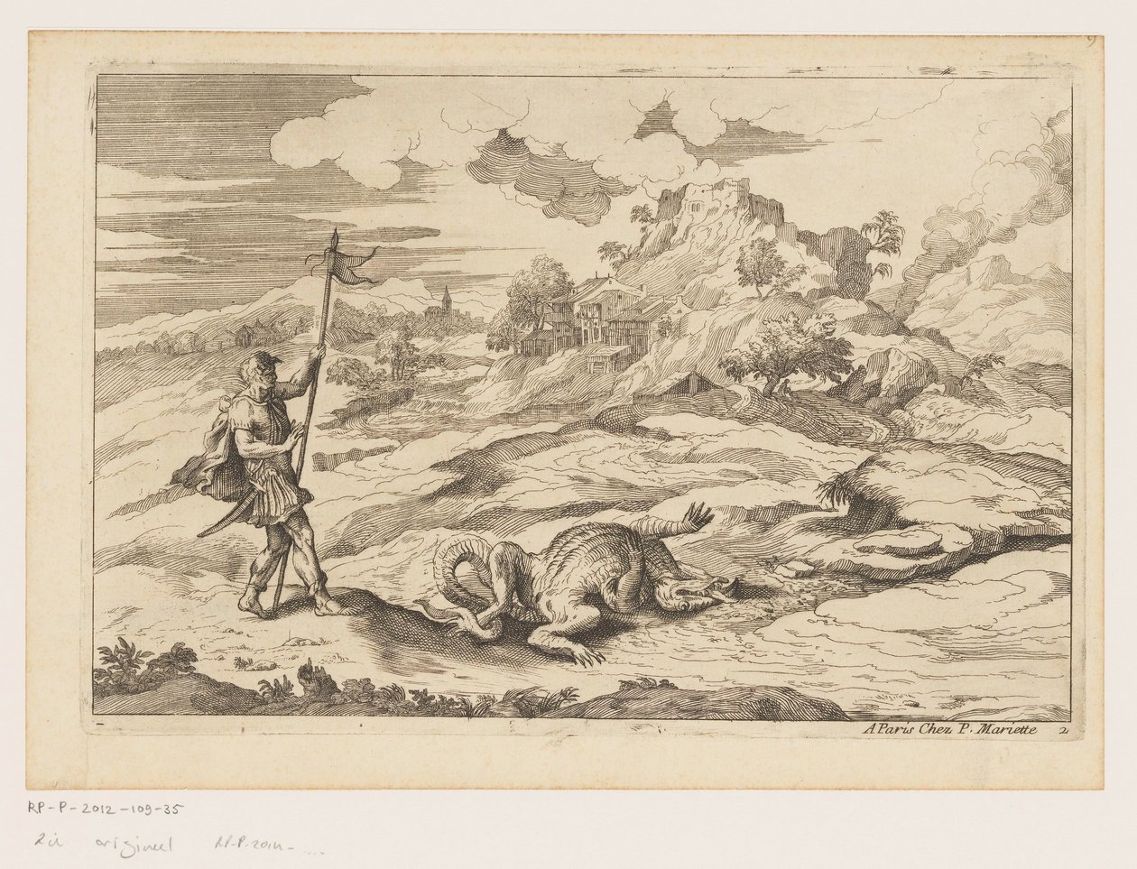 Landschaft mit Georg und dem Drachen Landschaften nach Tizian (Serientitel) von Moise Jean Baptiste Fouard