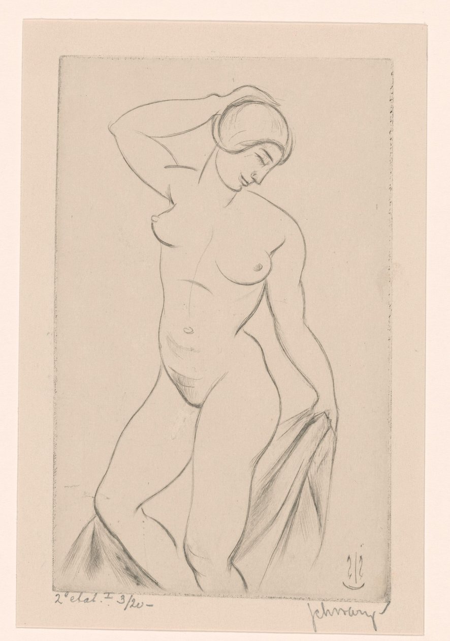 Nackte Frau mit Hand auf dem Kopf von Mommie Schwarz (signed by artist)