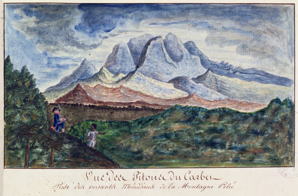 Ansicht der Pitons du Carbet vom Mont Pelée, Martinique, ca. 1815 von Moreau de Jones