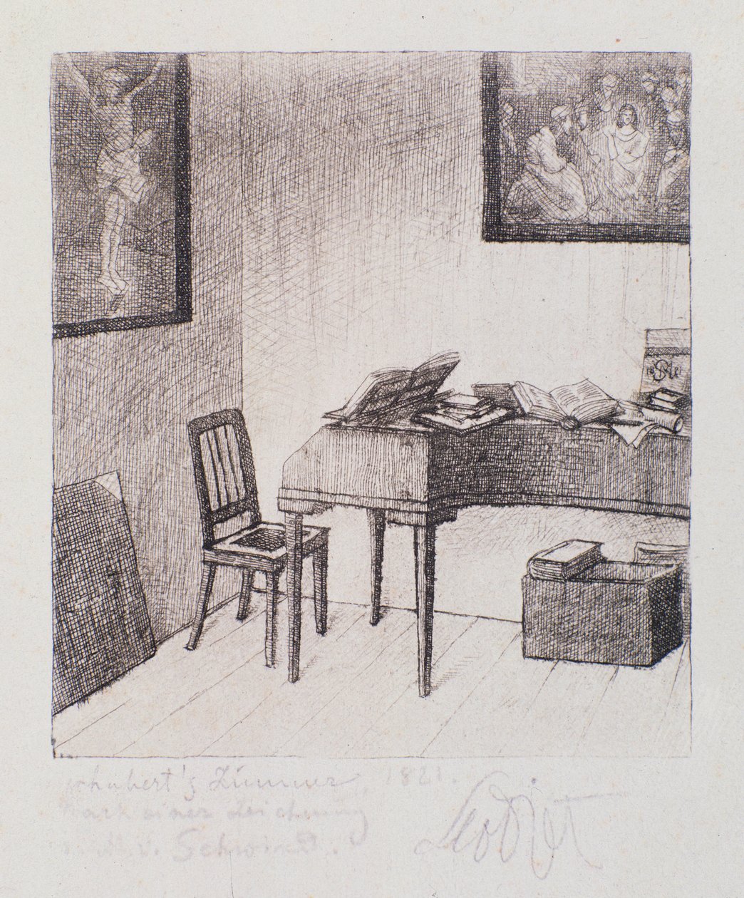 Ansicht von Franz Schuberts Zimmer (Gravur) von Moritz Ludwig von Schwind