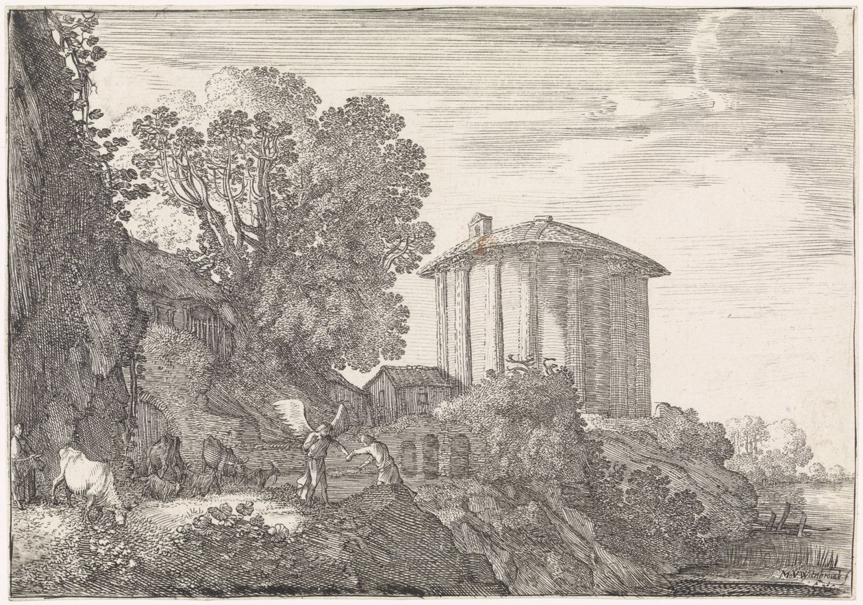Landschaft mit dem Tempel der Vesta von Moyses van Wtenbrouck