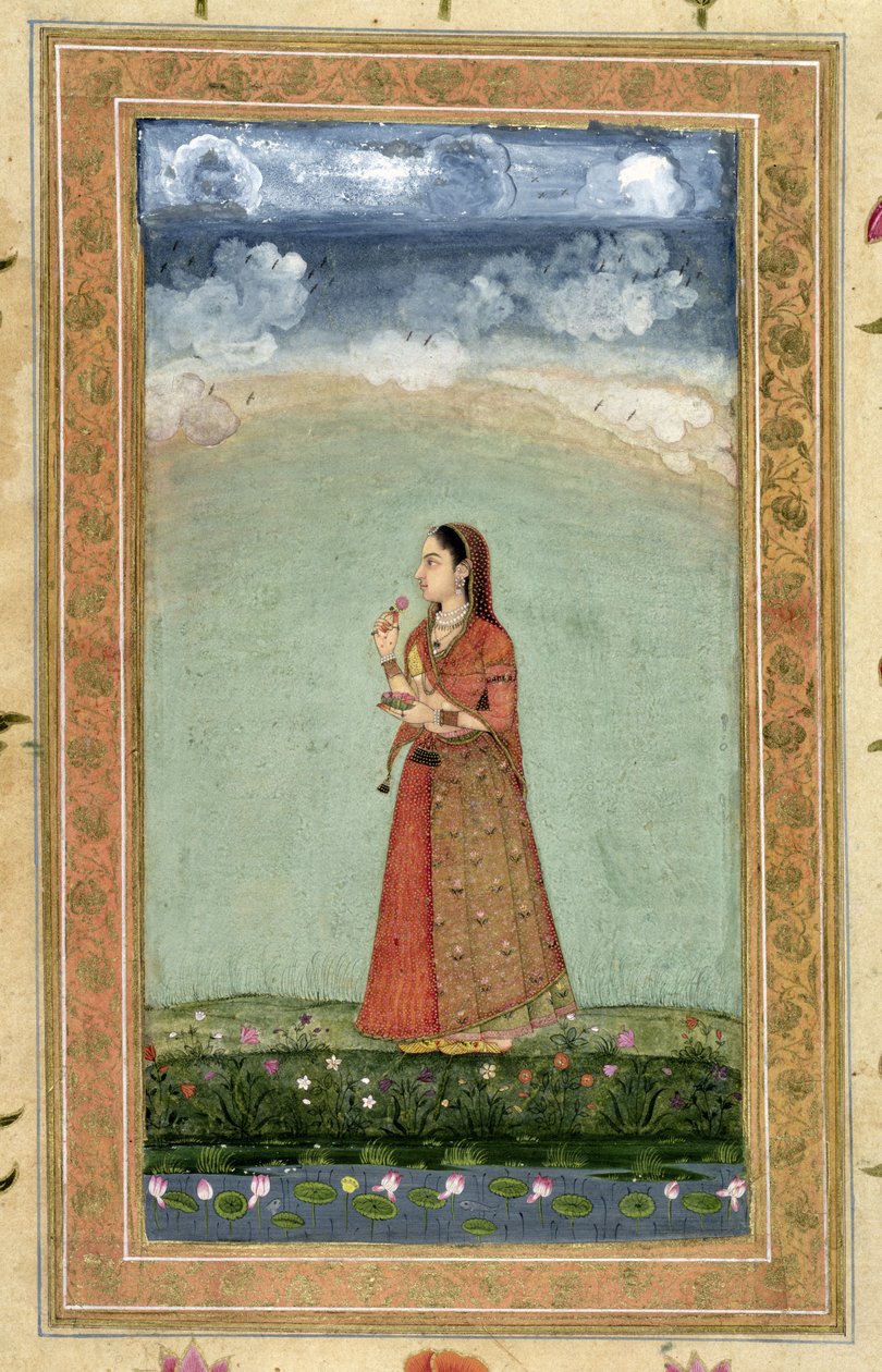 Dame mit einer Schale Rosen, aus dem Small Clive Album von Mughal School