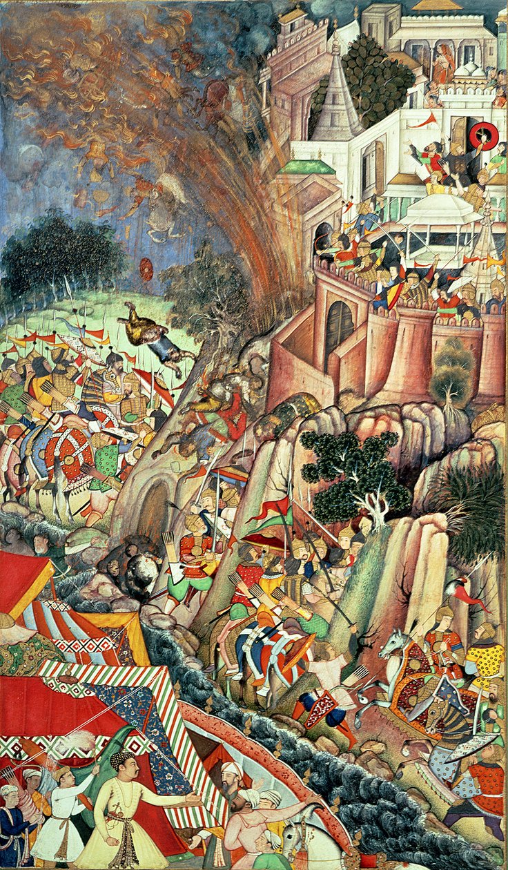 Operationen bei der Belagerung von Chitor, aus dem 'Akbarnama', Mogul ...