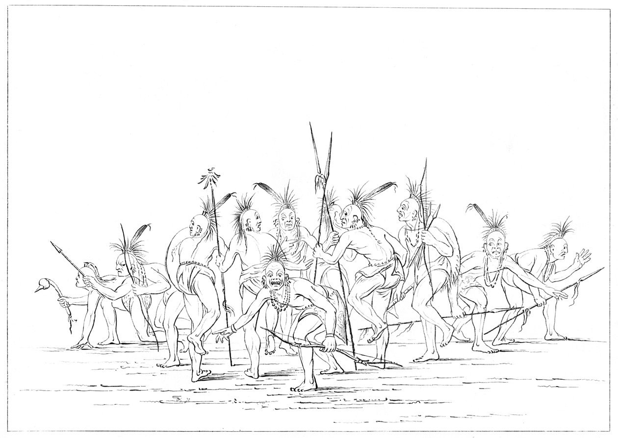 Entdeckungstanz, Sac und Fox, Rock Island, Oberer Mississippi, 1841 von Myers and Co