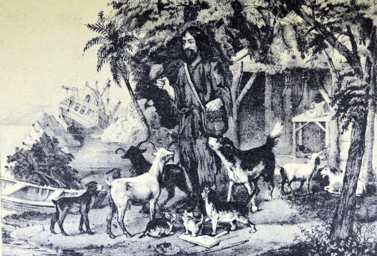 Robinson Crusoe und seine Haustiere von N. and Ives, J.M. Currier
