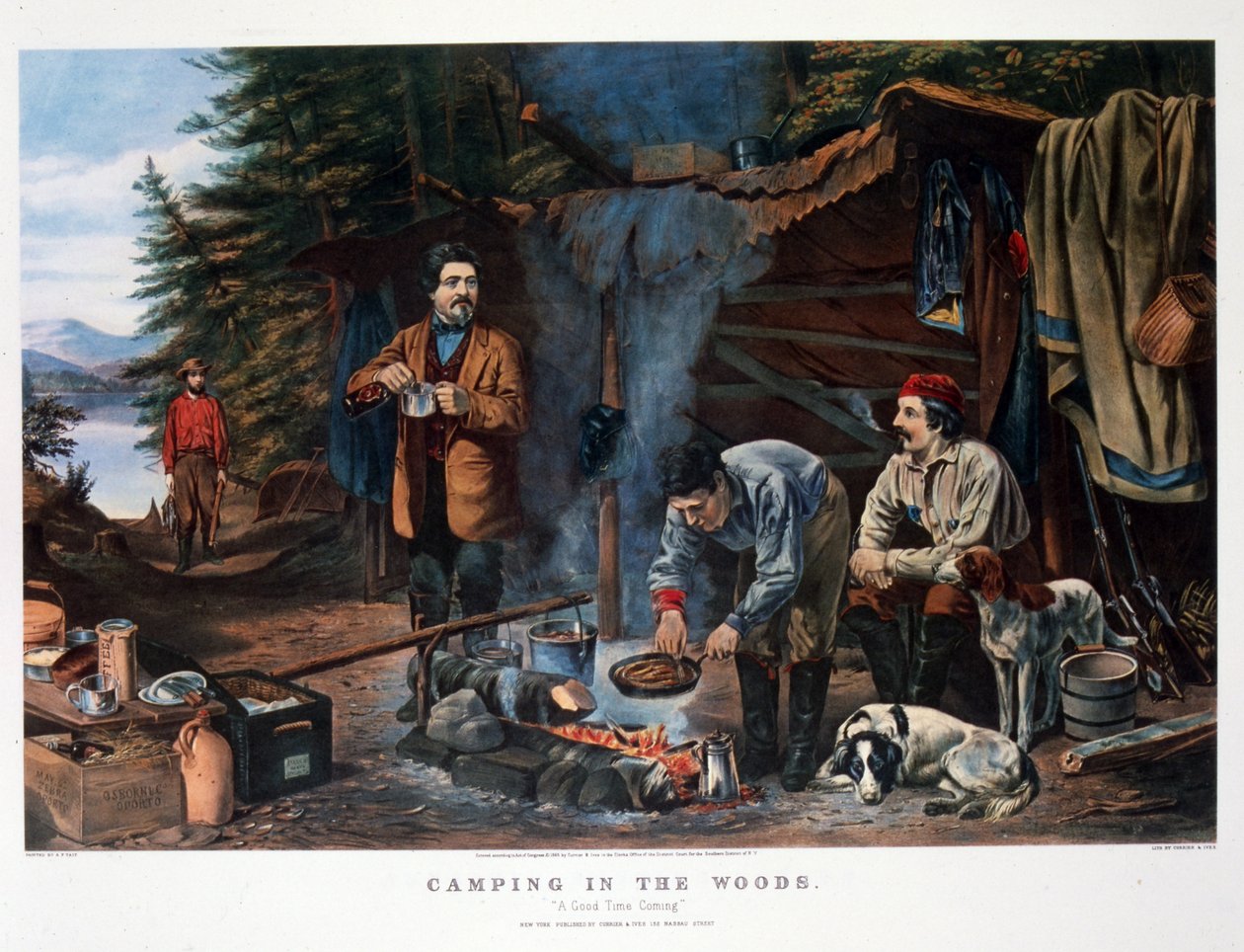 Camping im Wald "Eine gute Zeit kommt". Von Arthur Tait (Currier & Ives) von N. and Ives J.M. (1824 95) Currier