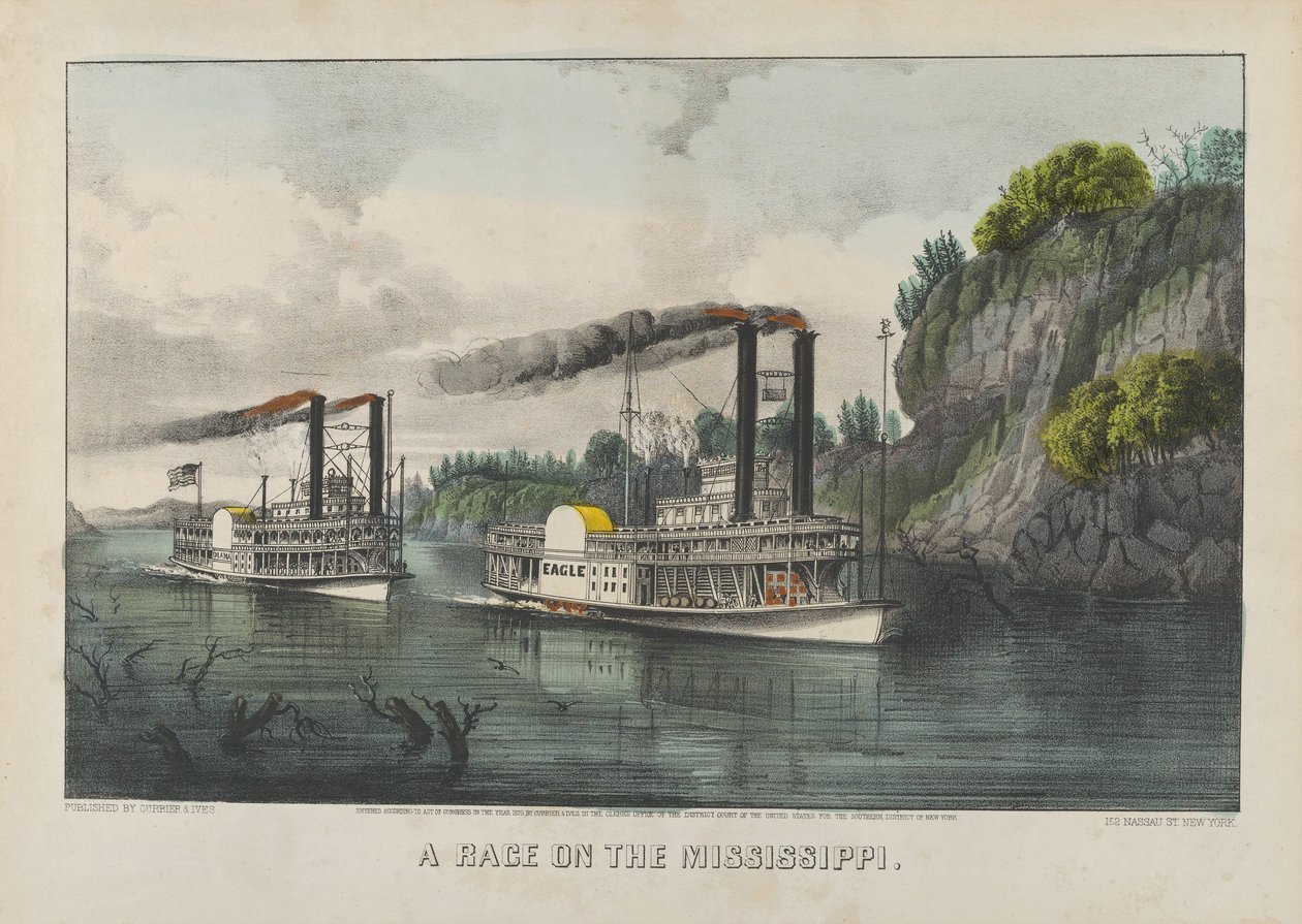Ein Rennen auf dem Mississippi von Currier and Ives