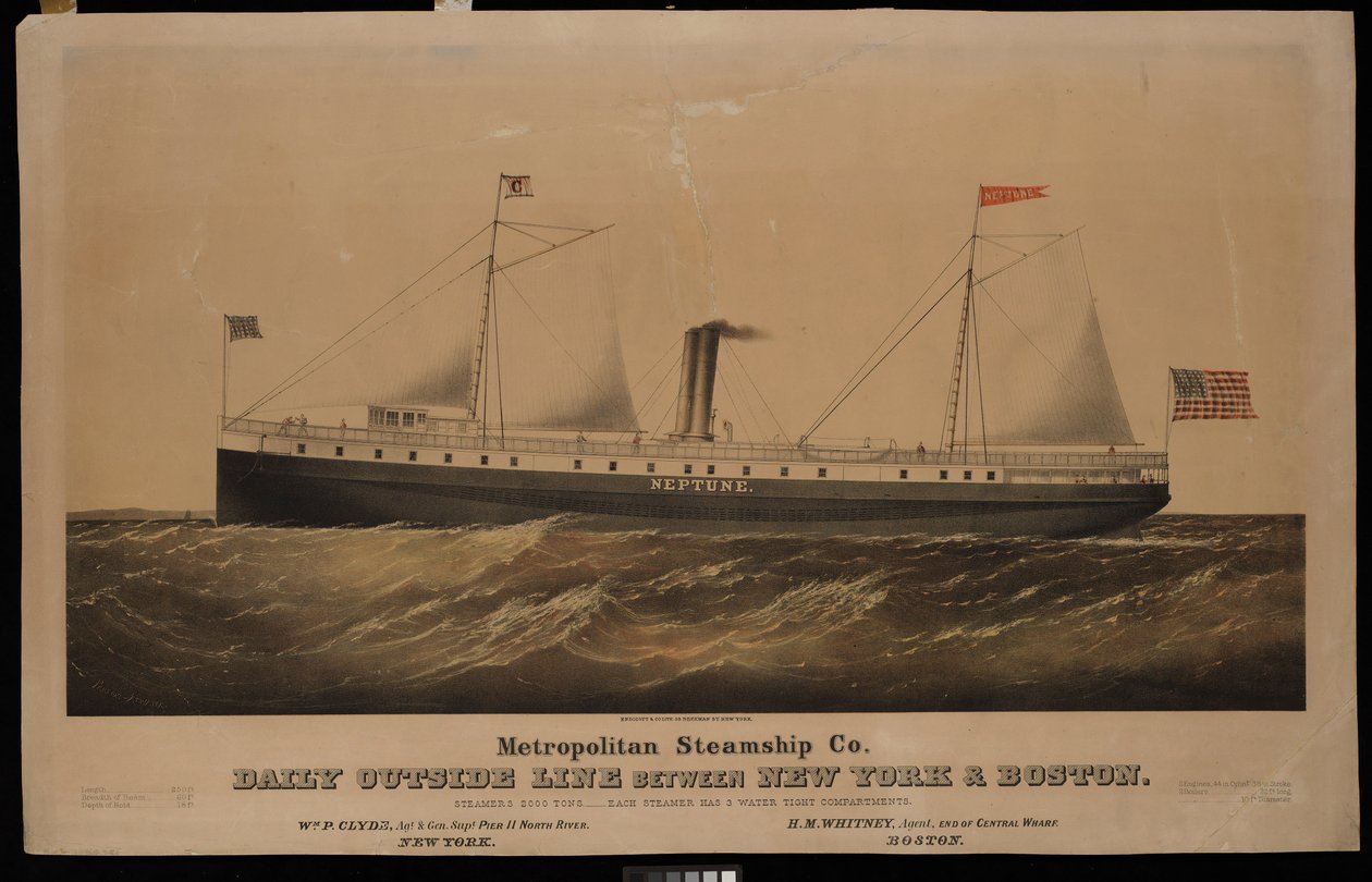 Metropolitan Steamship Co. tägliche Außenlinie zwischen New York & Boston... Neptune von N. and Ives J.M. (1824 95) Currier