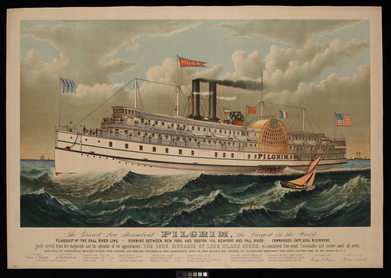 Das große neue Dampfschiff Pilgrim, das größte der Welt. Flaggschiff der Fall River Line - zwischen New York und Boston über Newport und Fall River von N. and Ives J.M. (1824 95) Currier