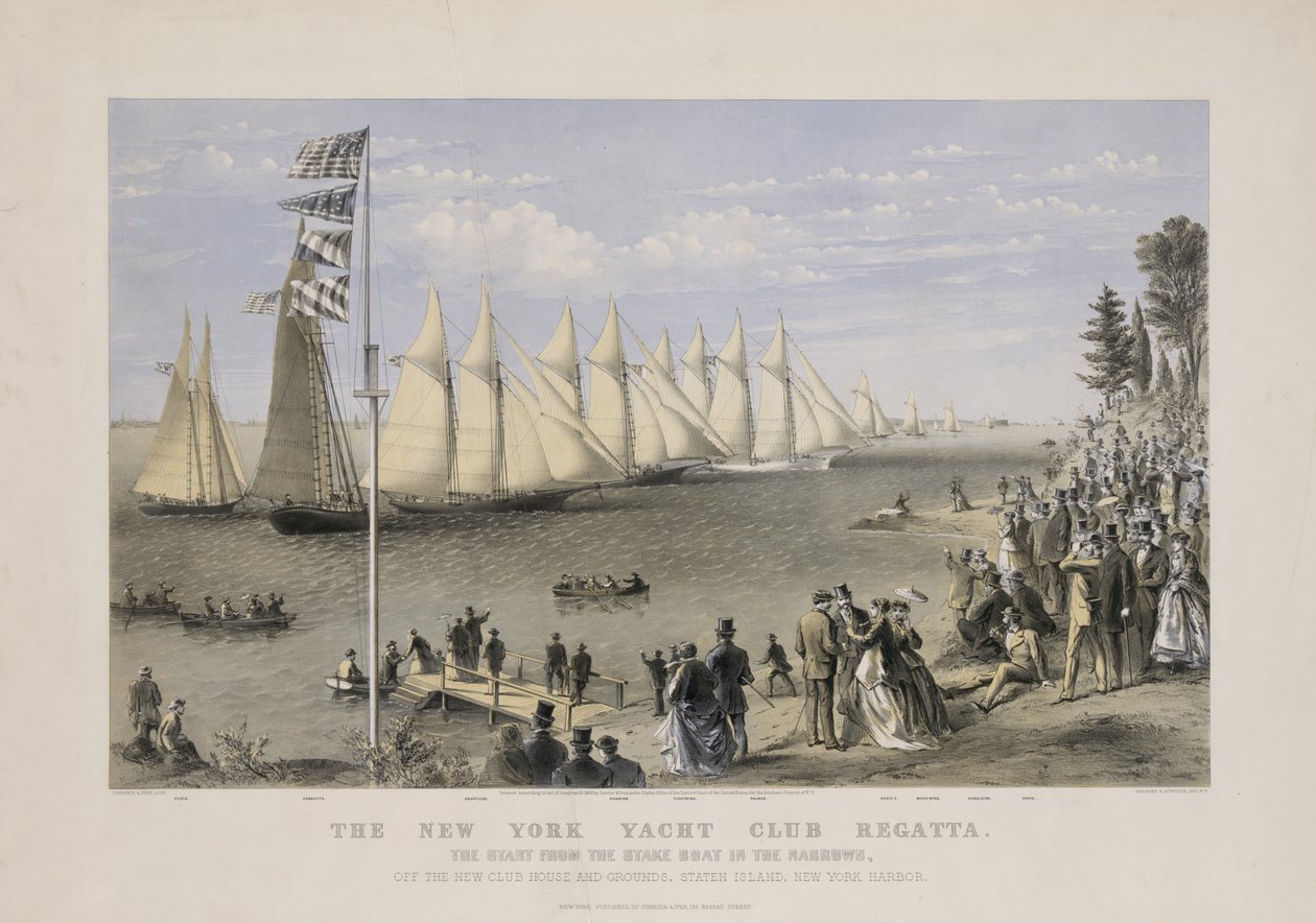 Die Regatta des New Yorker Yachtclubs, ca. 1869 (Farblithographie) von Currier and Ives