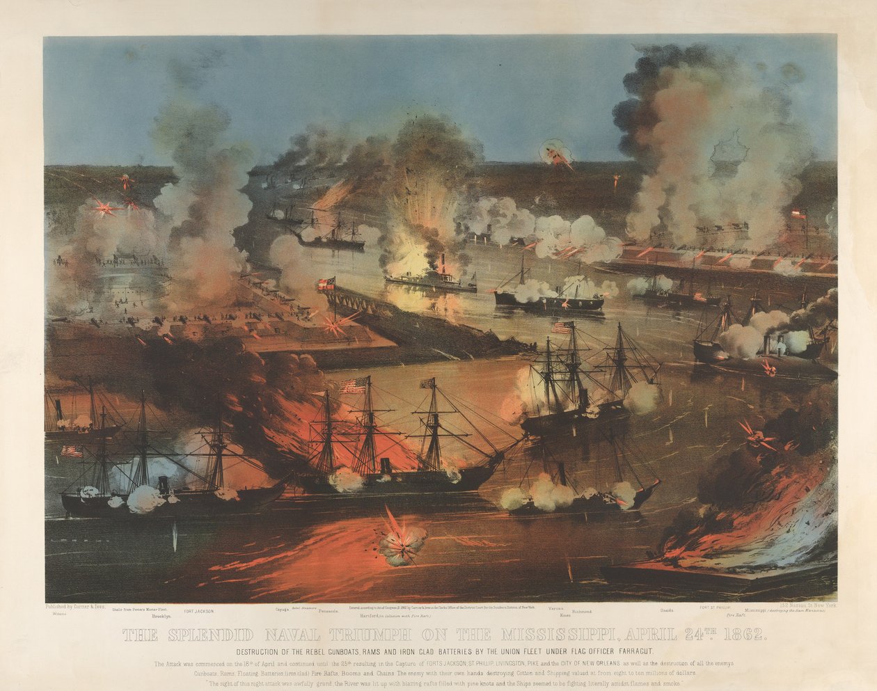 Der prächtige Marine-Triumph am Mississippi, 24. April von Currier and Ives