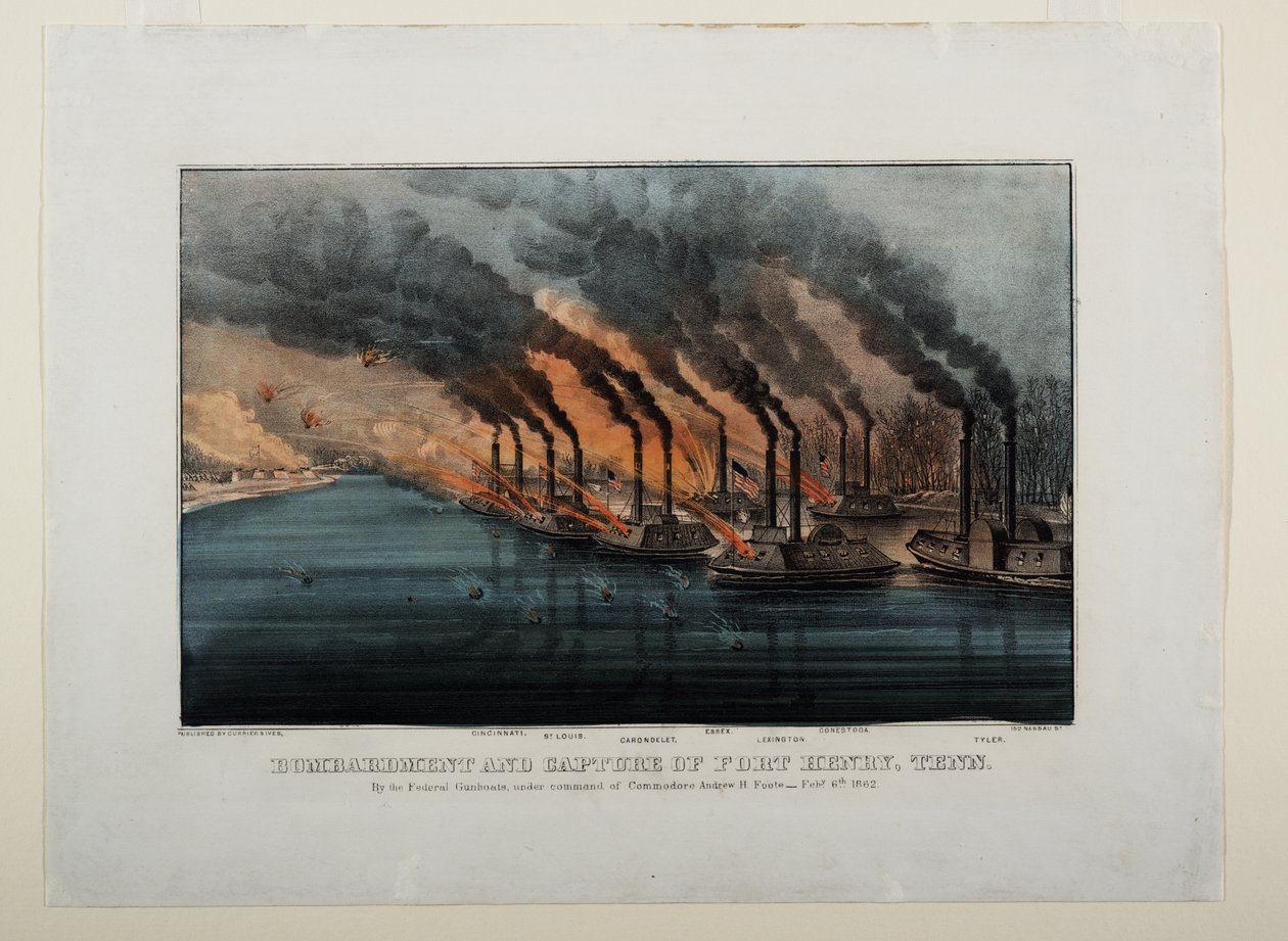 Bombardierung und Eroberung von Fort Henry, Tenn, ca. 1862 von N. and Ives, J.M. Currier