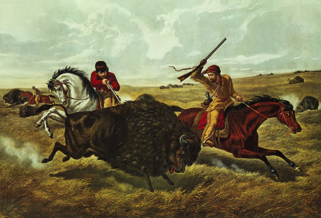 Leben auf der Prärie - die Büffeljagd, 1862 von N. and Ives, J.M. Currier