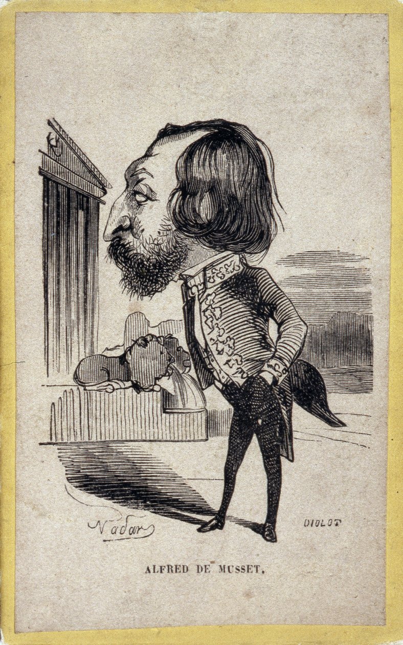 Porträt-Karikatur von Alfred de Musset (1810-1857), französischer Dichter und Dramatiker. Karikatur von Gaspard Felix Tournachon, genannt Felix Nadar (1820-1910). von Nadar