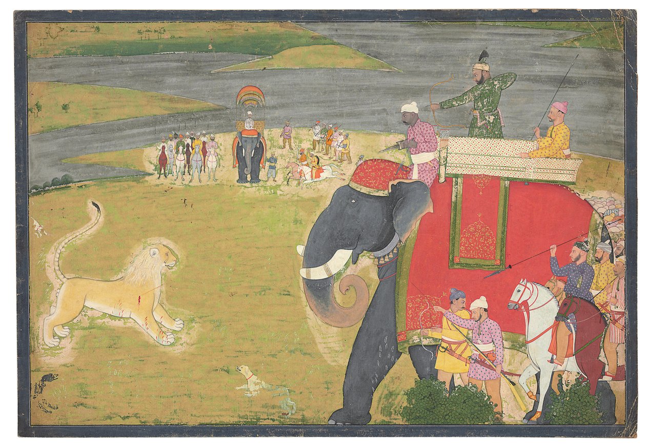 Raja Balwant Dev Singh auf Löwenjagd von Nainsukh
