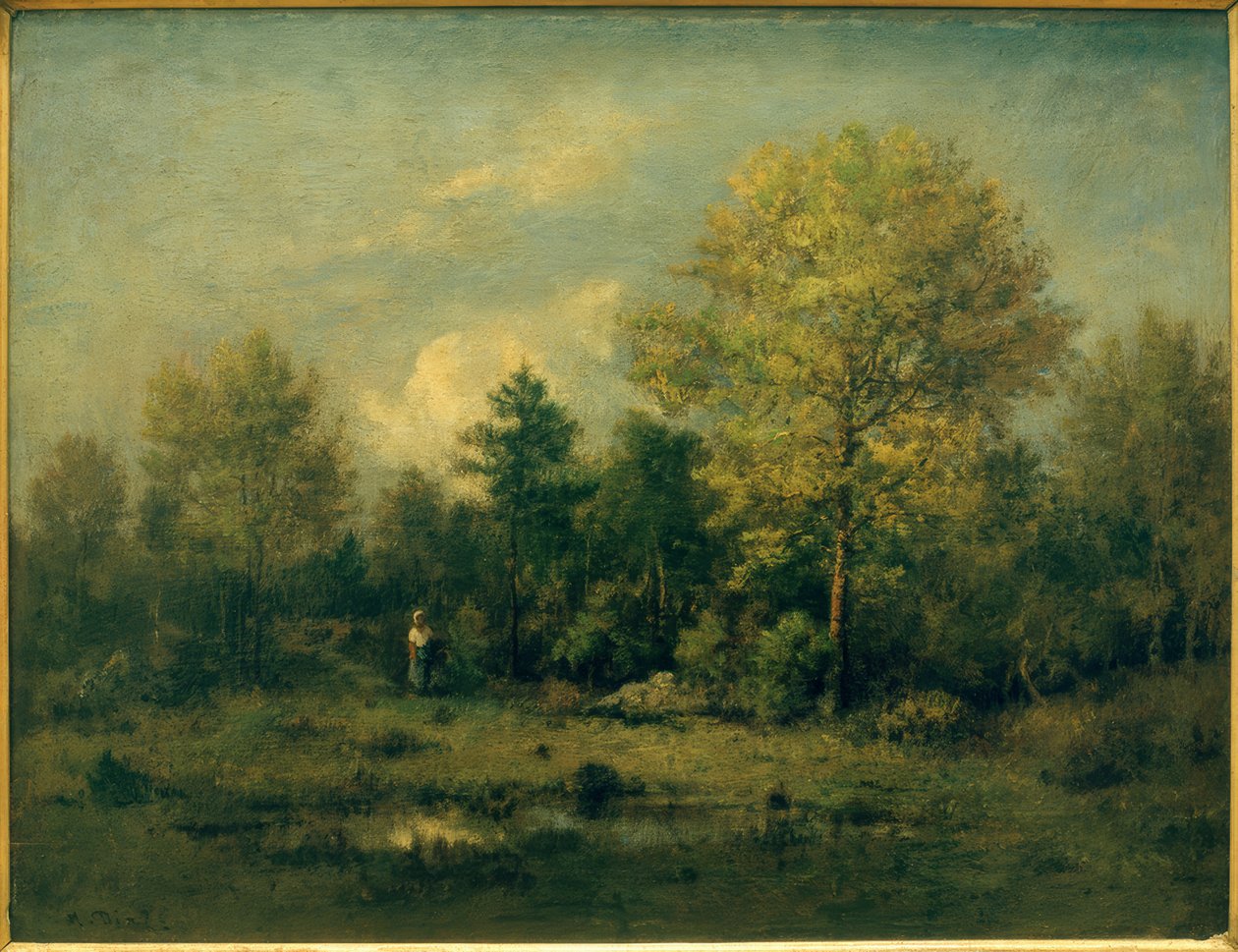 Landschaft mit Tümpel im Wald von Narcisse Diaz de la Pena