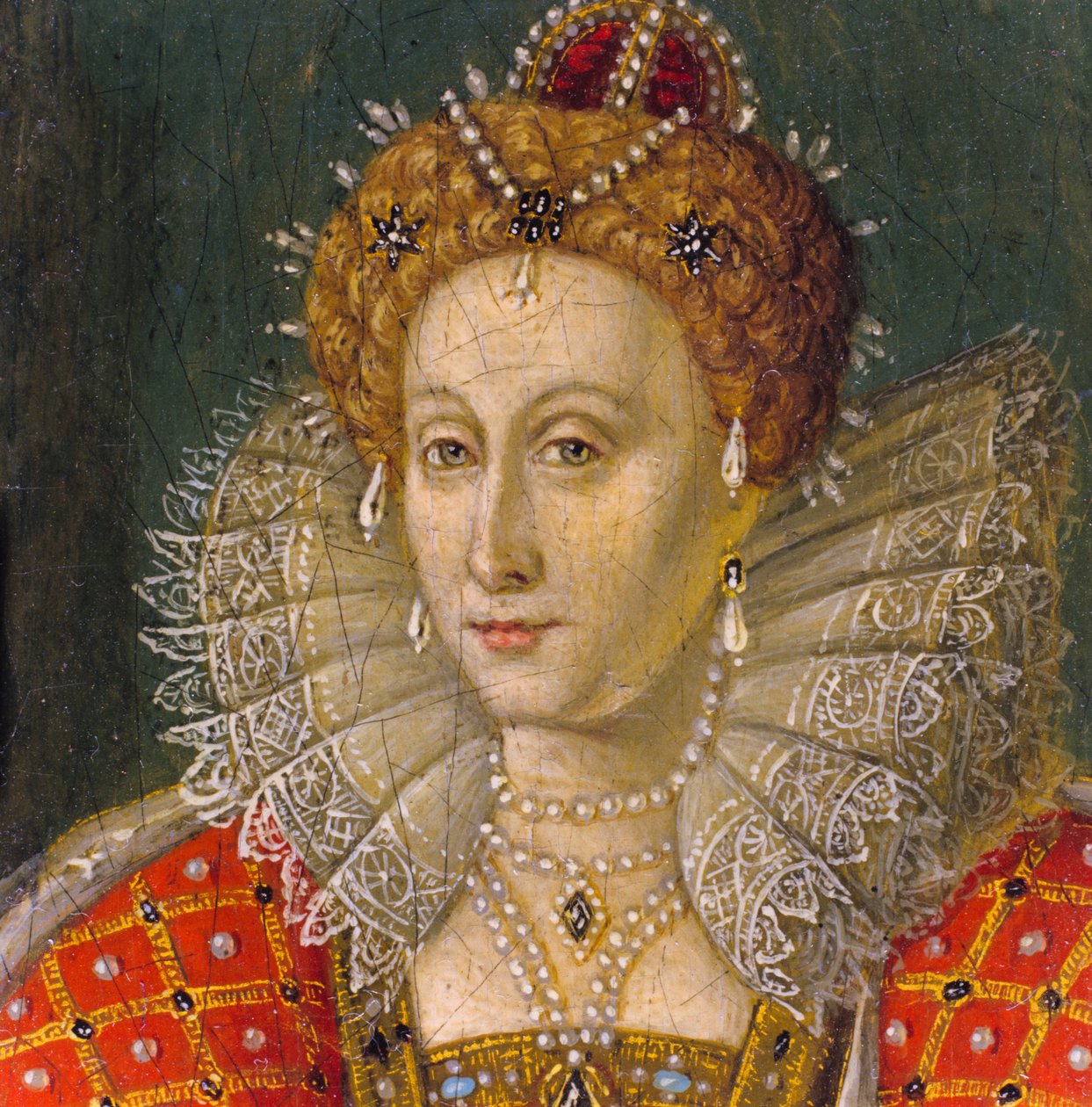 Detail eines Miniatur-Ölporträts von Königin Elisabeth I. von Nathan Benn