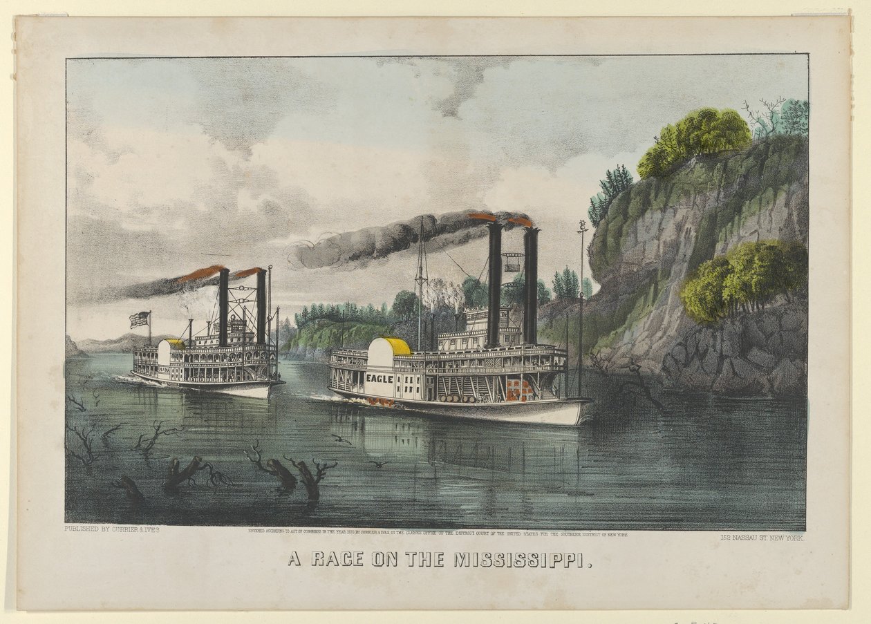 Ein Rennen auf dem Mississippi, 1870 von Currier and Ives