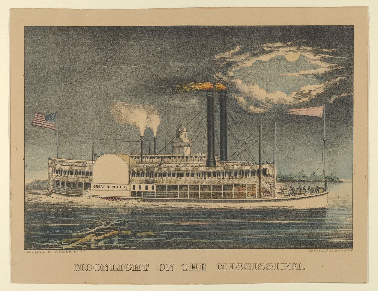 Mondlicht am Mississippi, 1872-74 von Currier and Ives