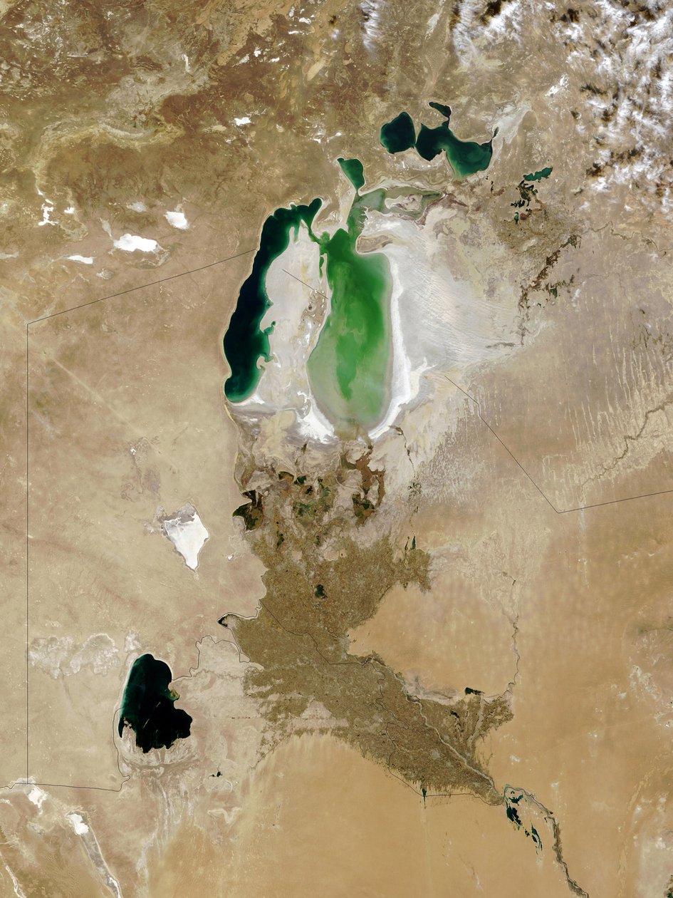 Das Aralsee, Oktober 2008. Einst viertgrößtes Binnenmeer, in Südkasachstan und Nordusbekistan, hat sich in drei Wasserkörper geteilt. Wissenschaft Geologie von National Aeronautics and Space Administration National Aeronautics and Space Administration