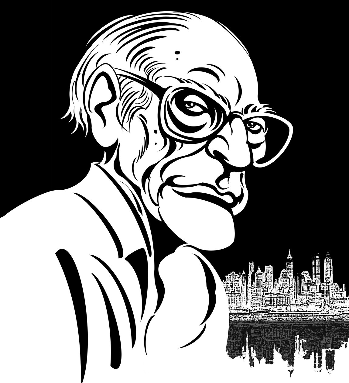 Arthur Miller, amerikanischer Dramatiker (1915-2005); Karikatur in Schwarz-Weiß von Neale Osborne