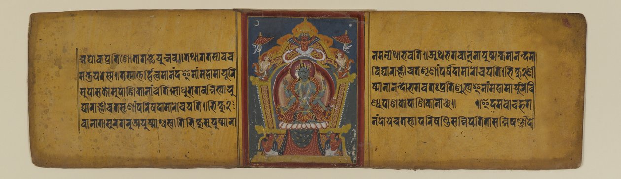 Seite aus einem buddhistischen Manuskript, die eine der Pancharaksha-Göttinnen darstellt, 16.-17. Jahrhundert von Nepalese School