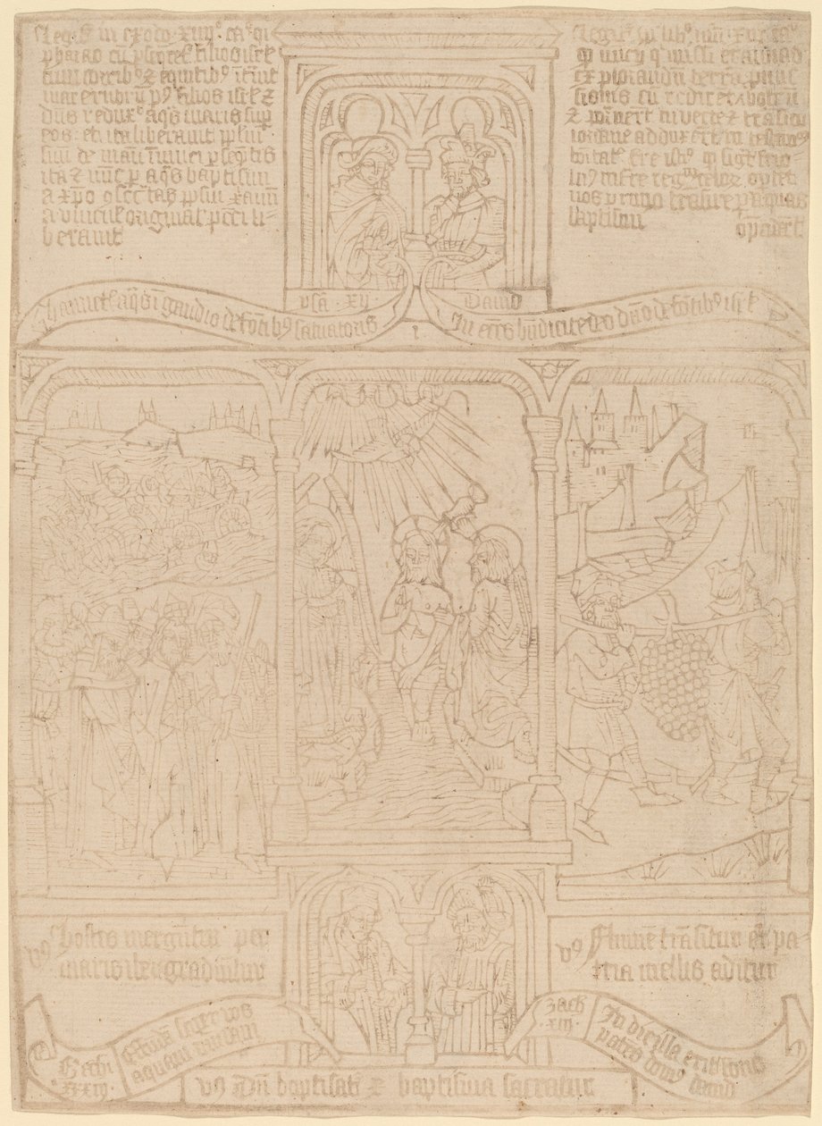 Die Taufe Christi; Pharao durchquert das Rote Meer; Josua und Kaleb von Netherlandish 15th Century