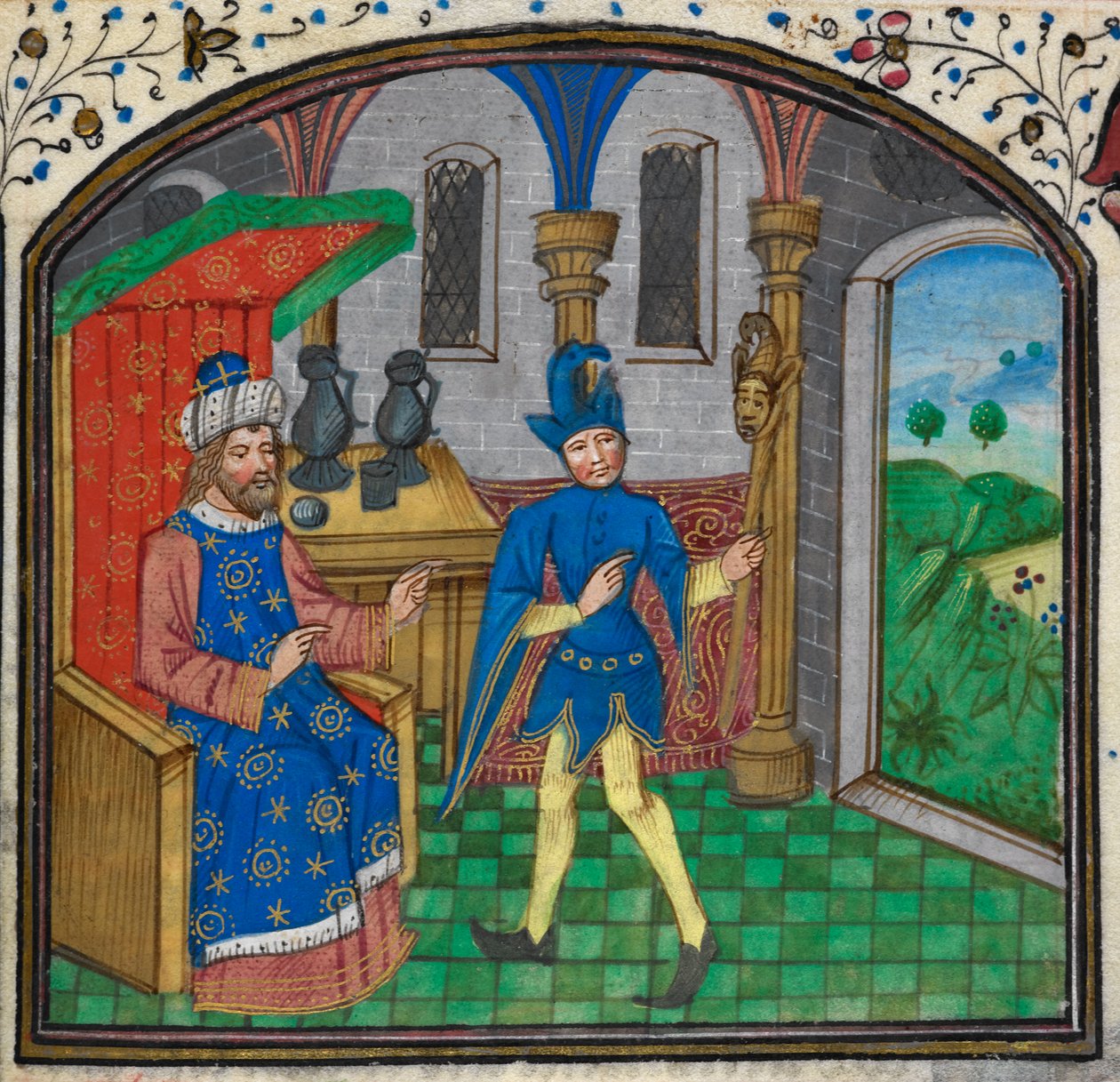 Ein Narr mit seinem Herrn, aus einem Stundenbuch des Mildmay-Meisters, ca. 1460-70 von Netherlandish School