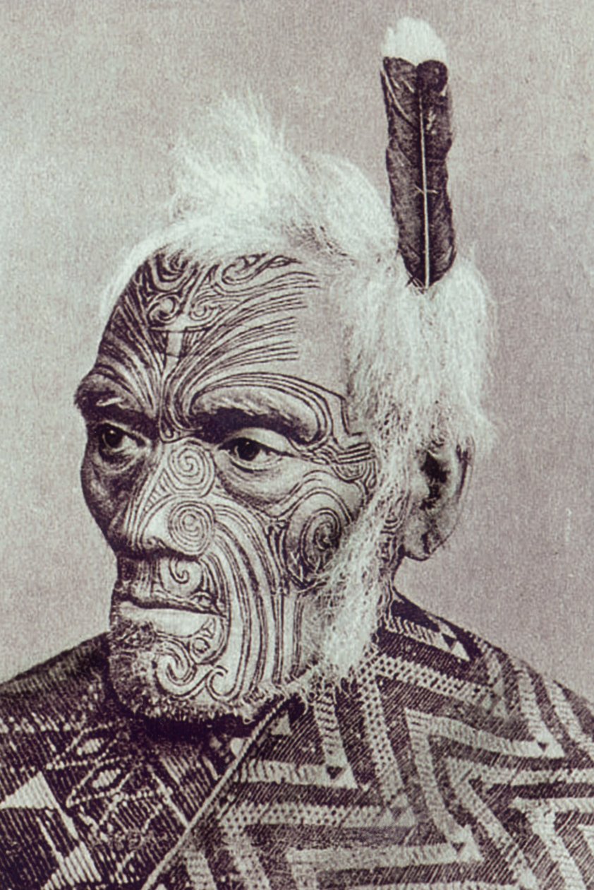 Maori-Krieger mit Moko-Gesicht von New Zealander Photographer
