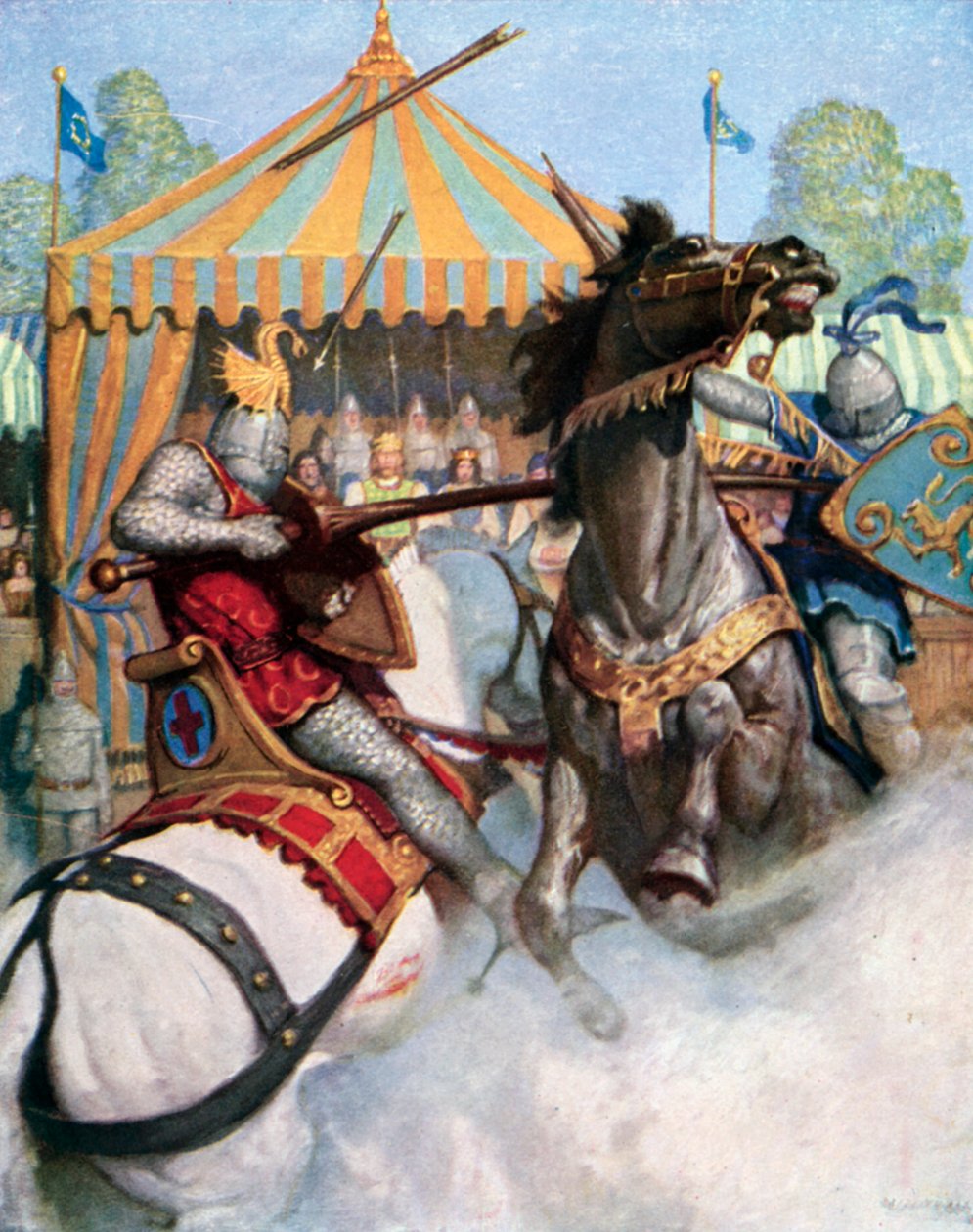 Sir Madors Speer zerbrach in Stücke, aber der andere Speer hielt (Farblitho) von Newell Convers (after) Wyeth
