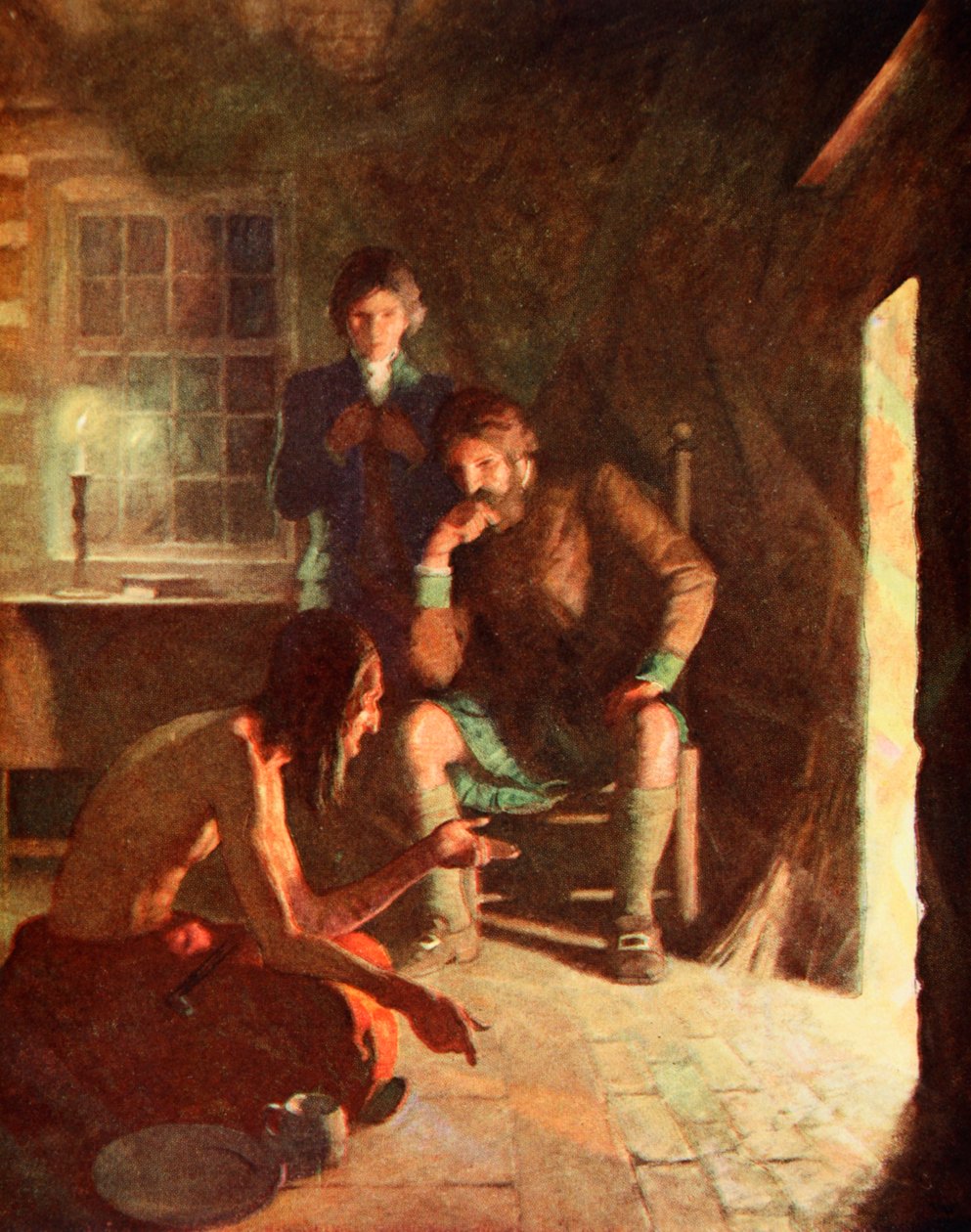 Das Indian Longthought Treffen in einem frühen Siedlerhaus von Newell Convers (after) Wyeth