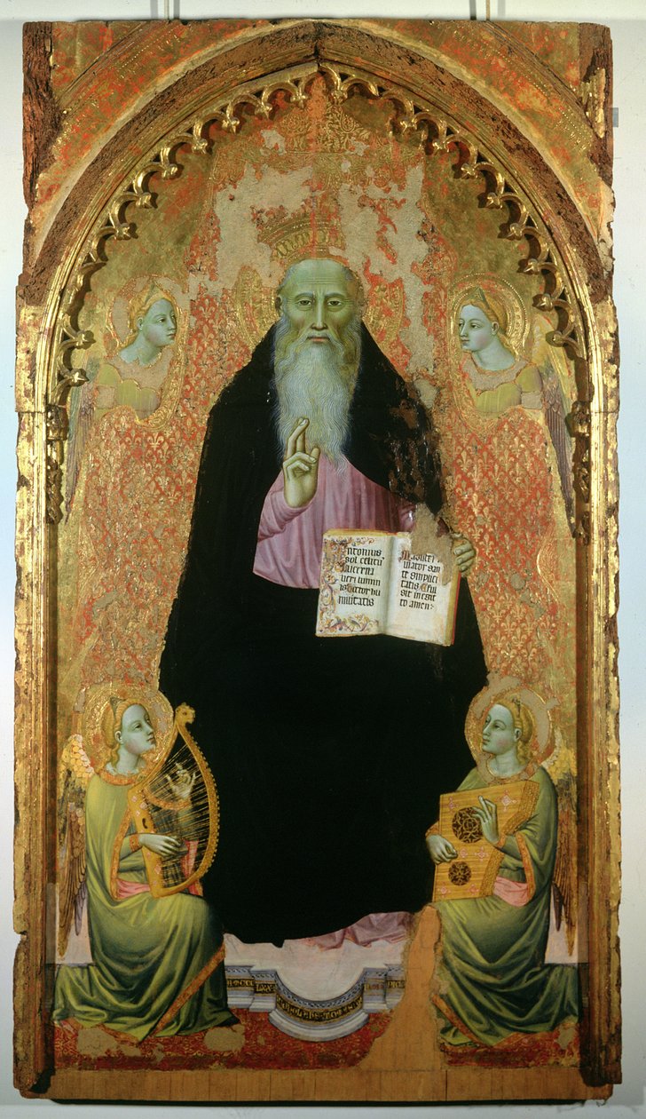 St. Antonius Abt hält das Buch der Antoniten, 1371 von Niccolo di Tommaso