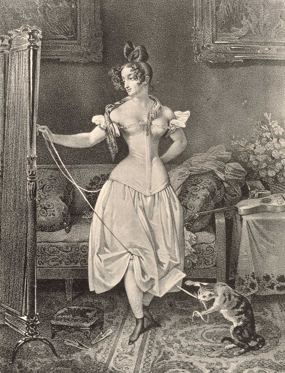 Das Schnürband, graviert von Alfred Leon Lemercier (19. Jahrhundert) (Lithographie) von Nicholas Eustache (after) Maurin