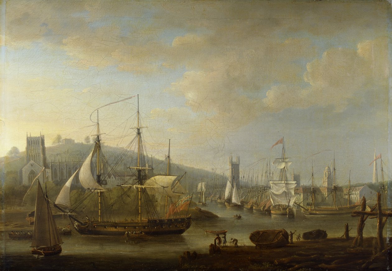Ansicht des Hafens von Bristol mit der Kathedrale von Nicholas Pocock