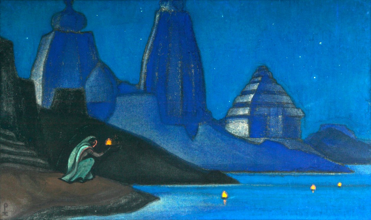 Flamme des Glücks leuchtet am Ganges, 1947 von Nicholas Roerich