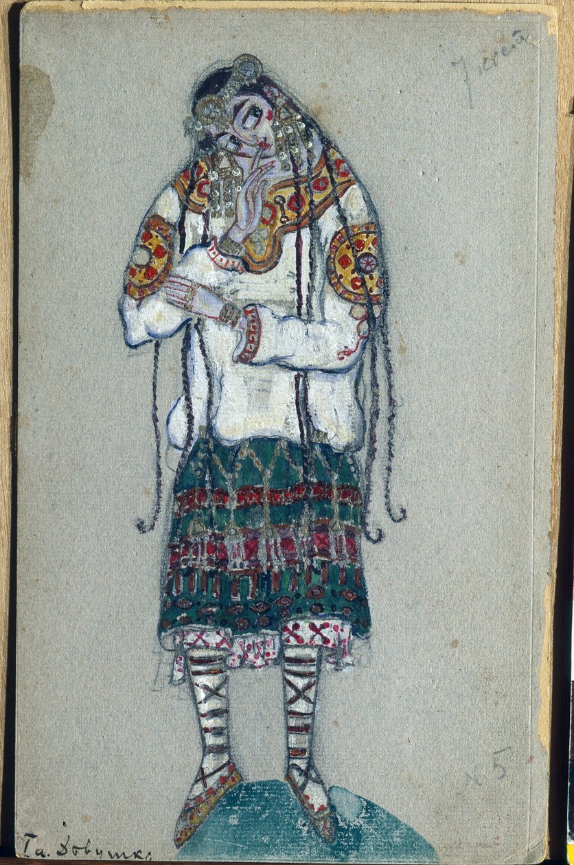 Das junge Mädchen, Kostümentwurf für Igor Strawinskys Ballett "Das Frühlingsopfer", 1912 von Nicholas Roerich