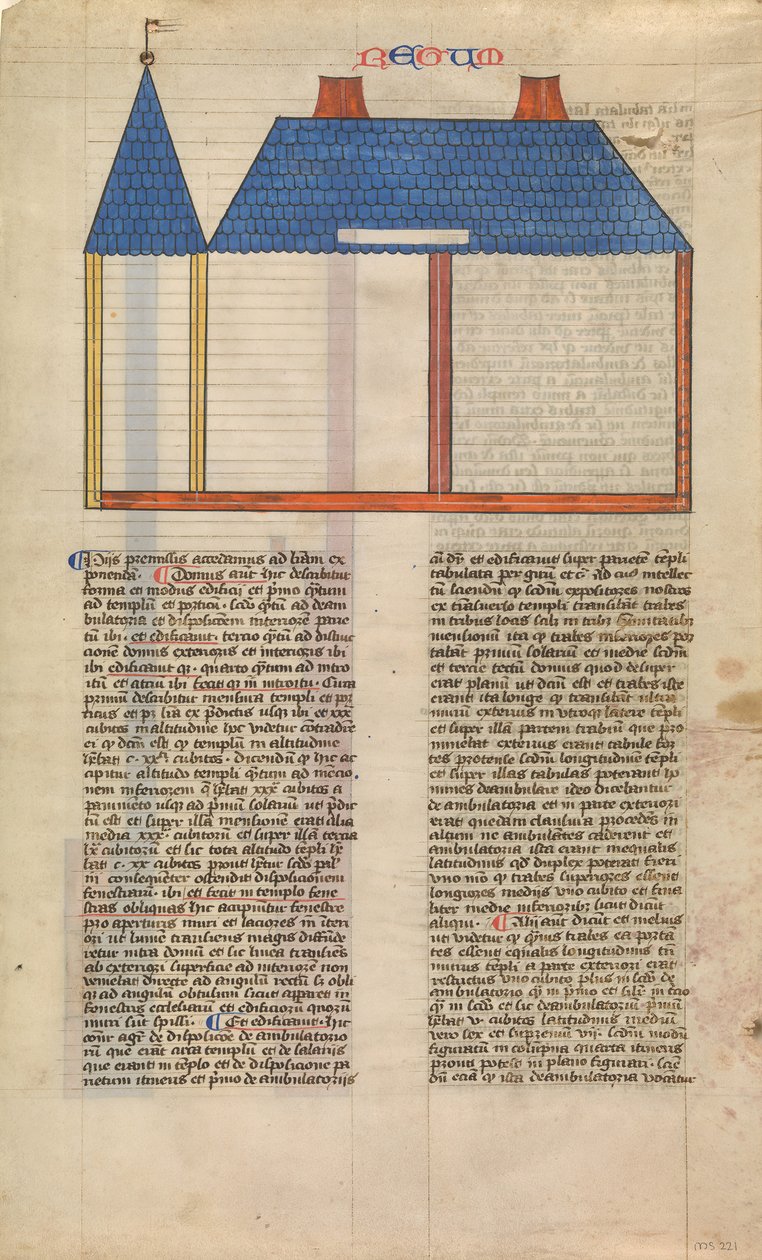 Erhebung des Salomonischen Tempels, eines von sechs illustrierten Blättern aus der Postilla von Nicholas of Lyra