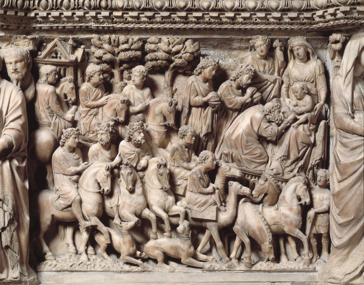 Die Reise und Anbetung der Heiligen Drei Könige (Detail) von Nicola Pisano