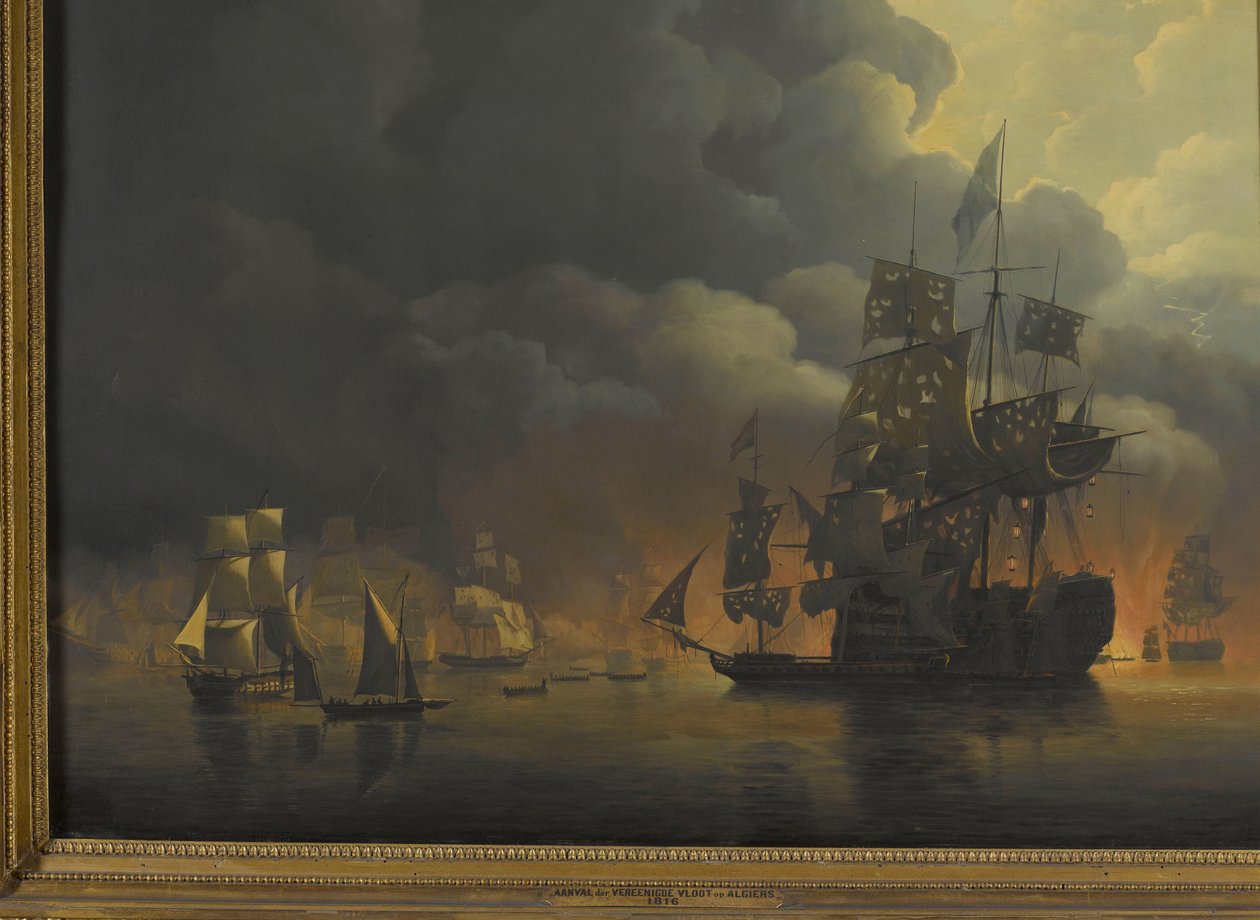 Die anglo-niederländische Flotte unter Lord Exmouth und Vizeadmiral Jonkheer Theodorus Frederik van Capellen zerstört die algerischen Festungen, 27. August 1816 von Nicolaas Baur