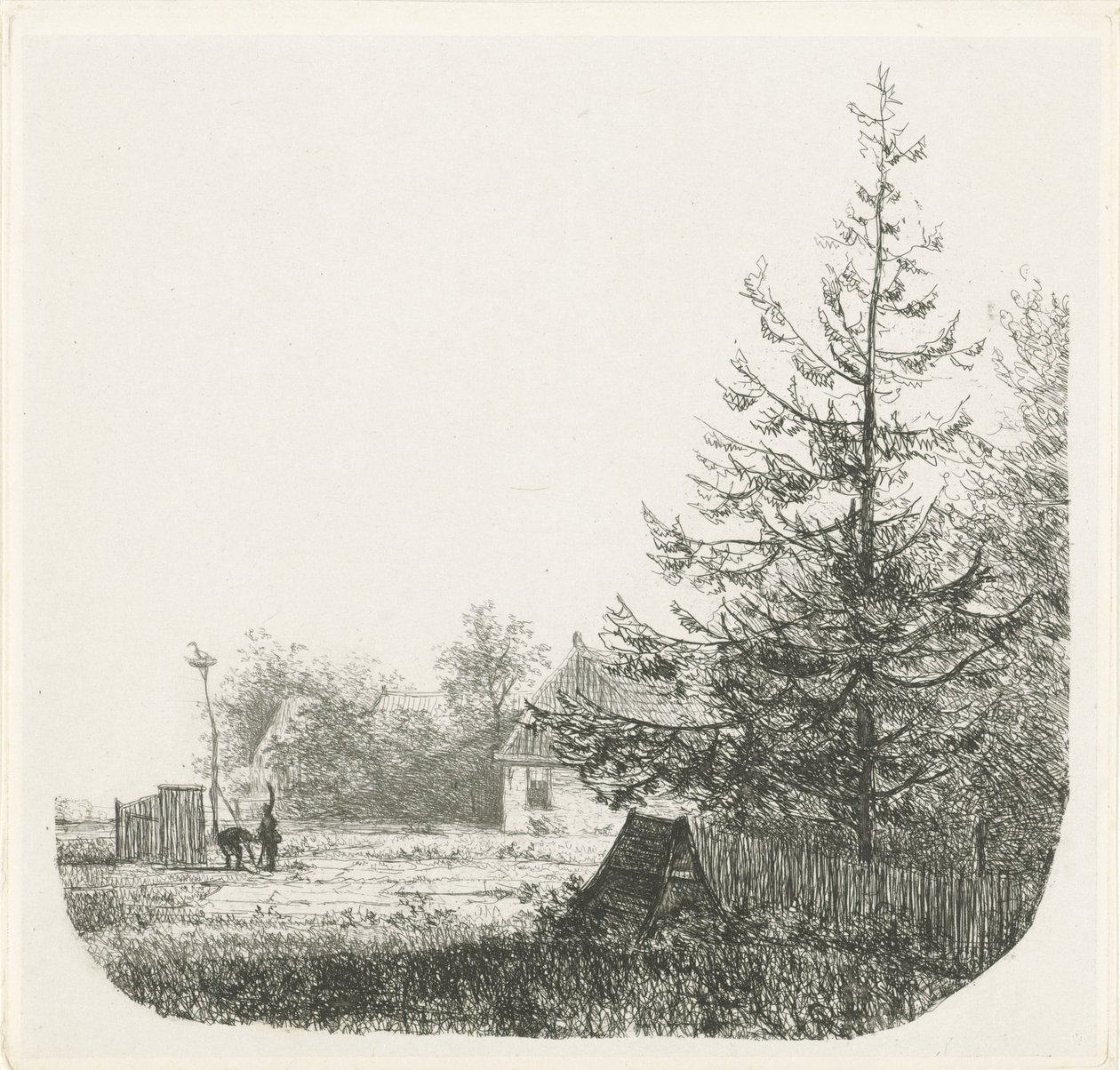 Waldreiche Landschaft mit einem Storchennest von Nicolaas Johannes Roosenboom