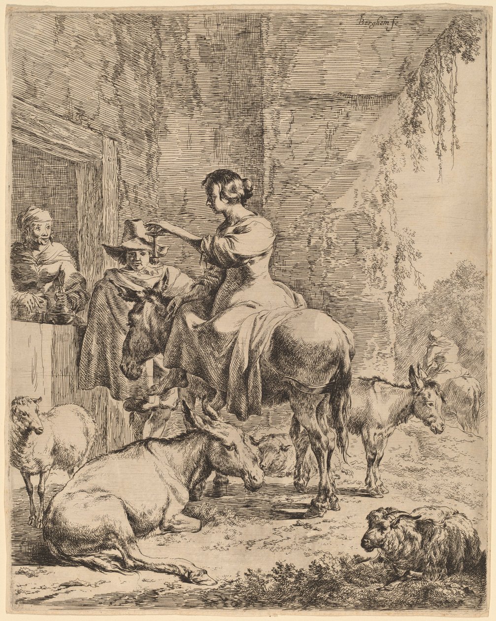 Die Rast vor dem Gasthaus von Nicolaes Berchem
