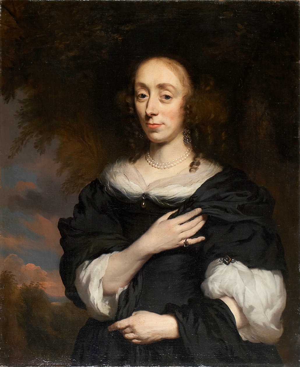 Porträt einer Frau in einem schwarzen Kleid von Nicolaes Maes