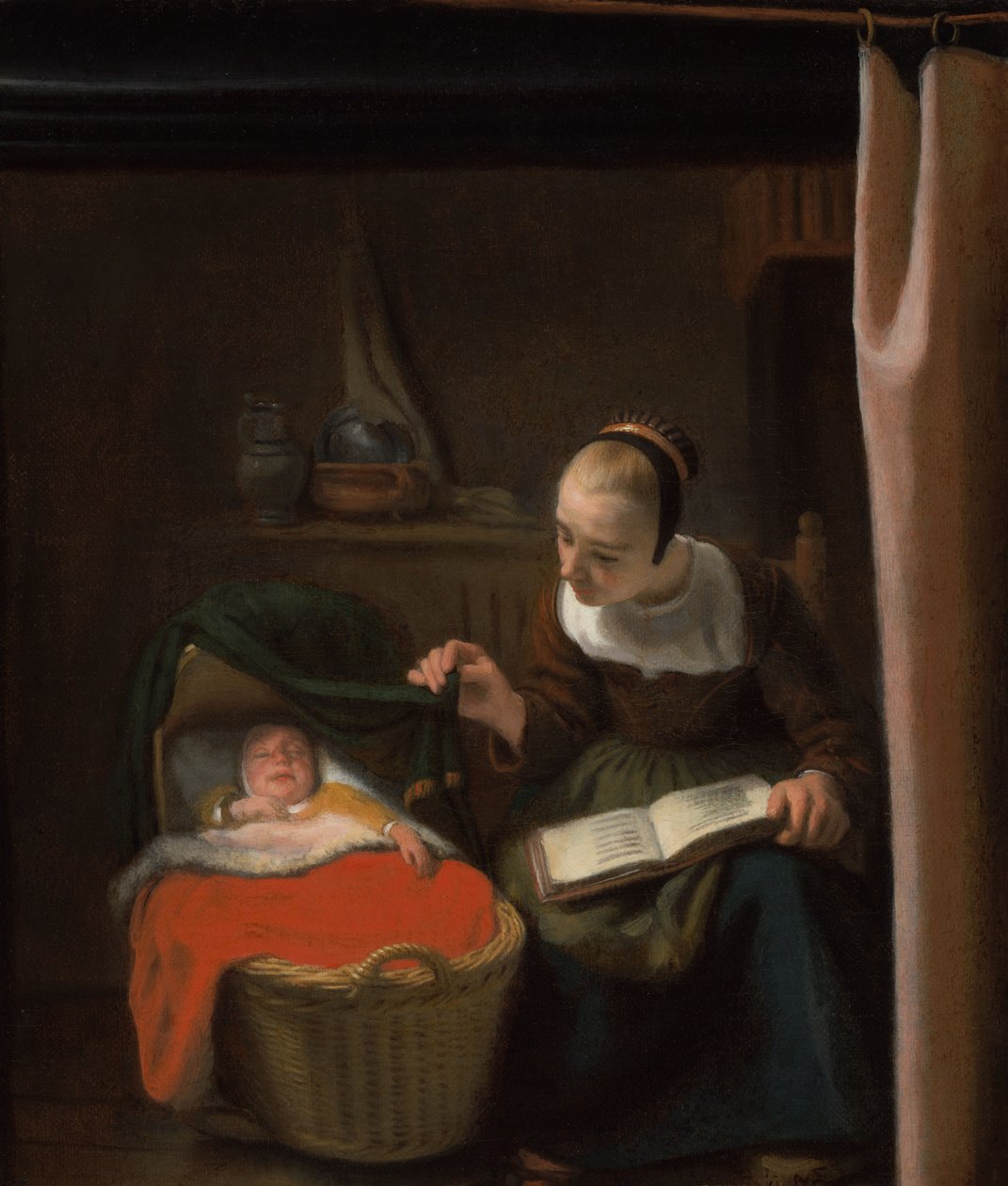 Frau an einer Wiege von Nicolaes Maes
