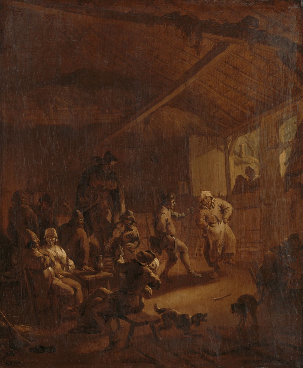 Bauern tanzen in einer Scheune von Nicolaes Pietersz. Berchem
