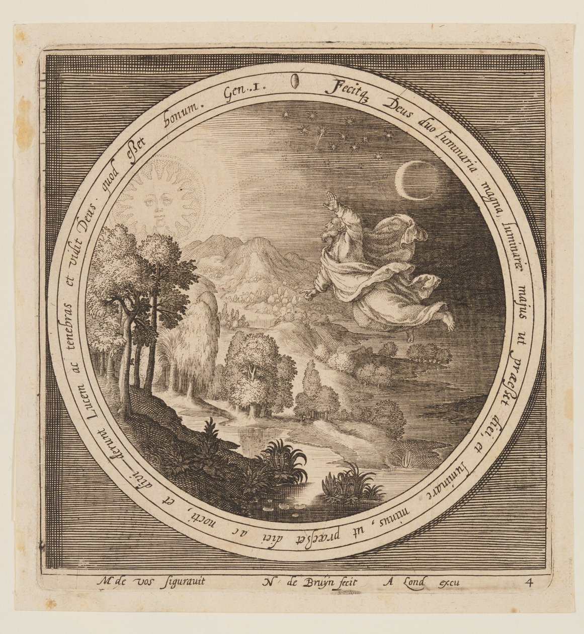 Vierter Tag: Die Erschaffung von Sonne, Mond und Sternen, von der Erschaffung bis zur Vertreibung aus dem Paradies von Nicolaes de Bruyn