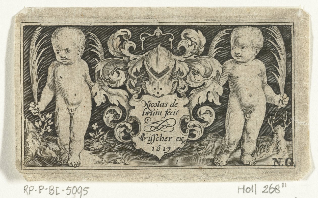 Titelblatt mit zwei Kindern mit Palmblatt neben Wappenschild von Nicolaes de Bruyn